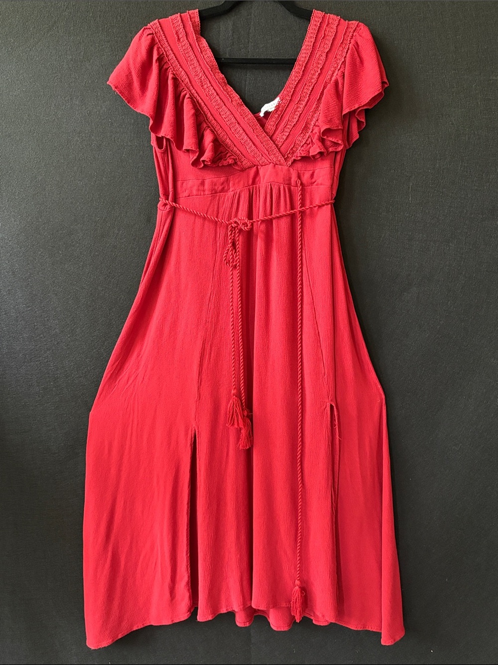 Baltic Born Rust Red Midi Dress with V-Neck and Tassel Belt Renaissance XL